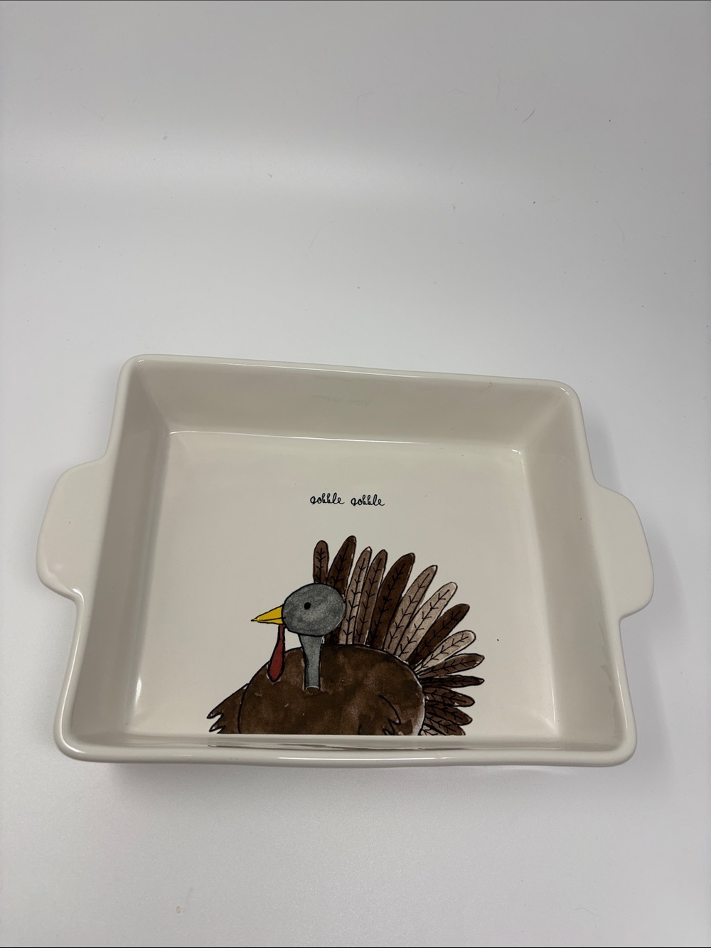 Rae Dunn Cream Ceramic Dish with Brown Turkey Illustration